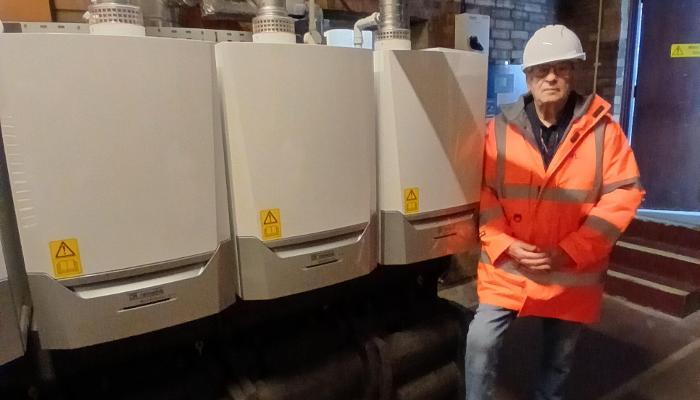 Cllr Miscandlon with new Manor boilers